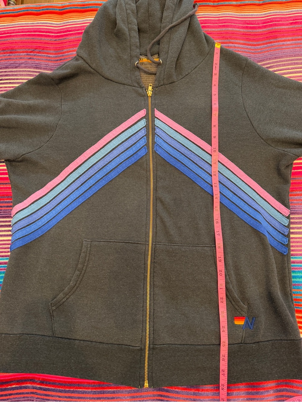 Aviator Nation Zip-Up Five Stripe Charcoal Mountain Stitch Hoodie in XL - RARE! - Picture 12 of 16
